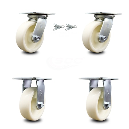 Service Caster 6 Inch Nylon Caster Set with Ball Bearing 2 Swivel Lock and 2 Rigid SCC SCC-35S620-NYB-BSL-2-R-2